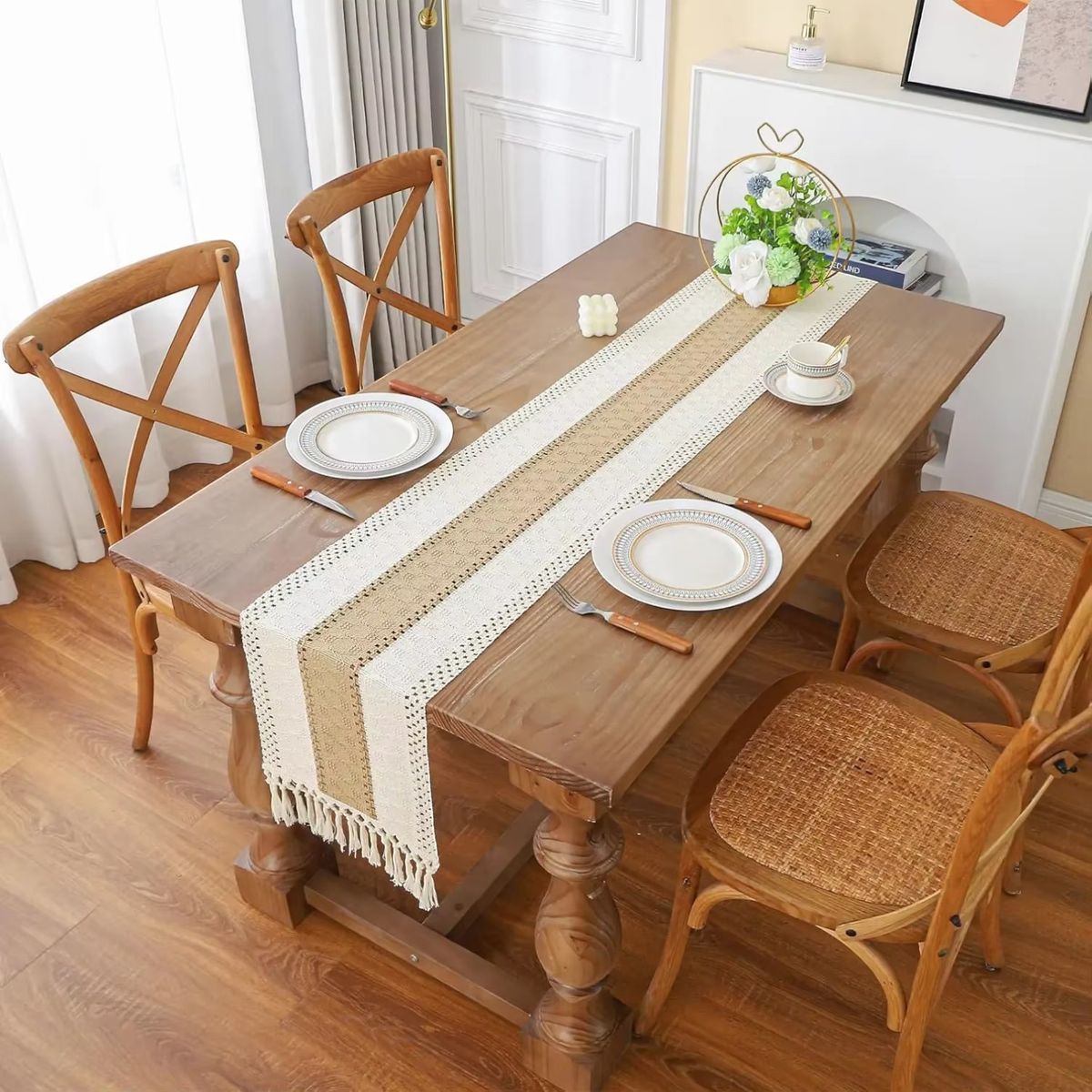 GENERICO - Camino De Mesa Estilo Macramé Con Diseño En Yute 33x180 Cm md02