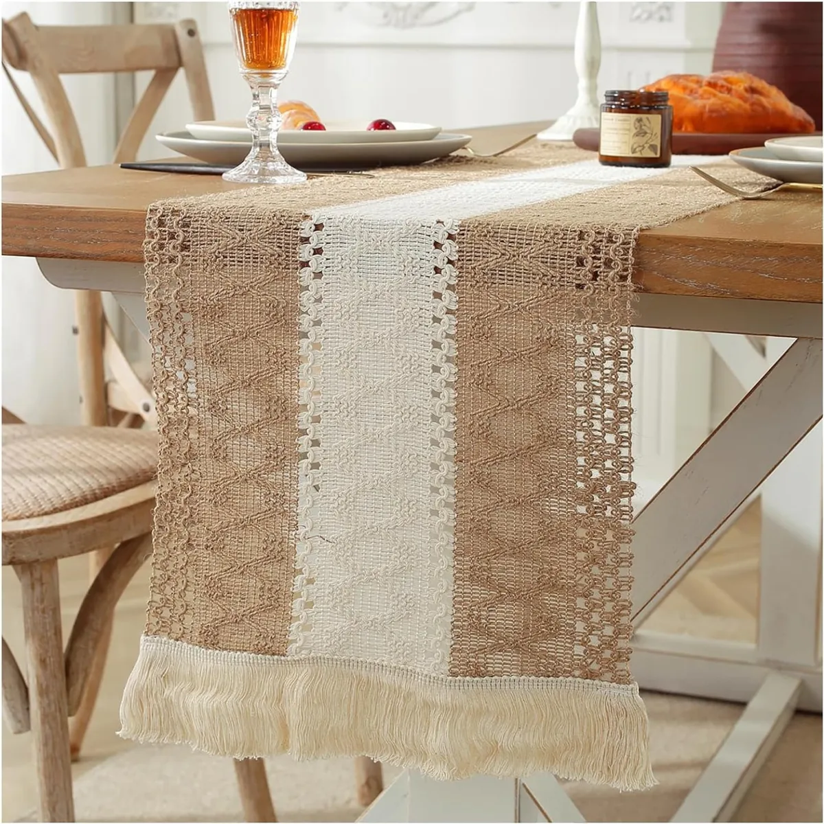 GENERICO - Camino De Mesa Estilo Macramé Con Diseño En Yute 33x180 Cm md03