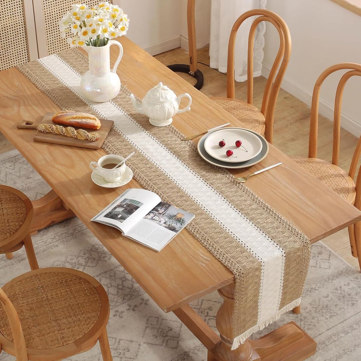 GENERICO - Camino De Mesa Estilo Macramé Con Diseño En Yute 33x180 Cm md03