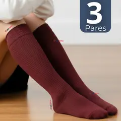 UTILISIMO - Pack 3 Calcetínes Escolares Largo Acrílico Burdeo Niñas Juvenil Color Vino