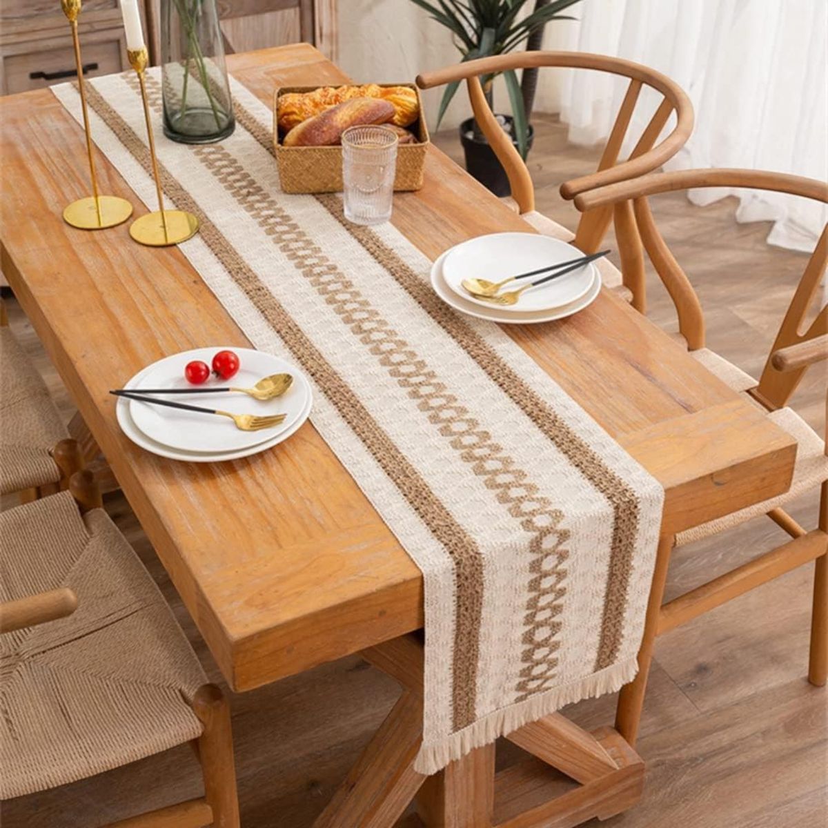 GENERICO - Camino De Mesa Estilo Macramé Con Diseño En Yute 33x180 Cm md04