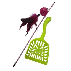 GENERICO - Pack Juguete Gato Varilla Con Cuerda Y Pala Arenero Mascota