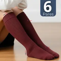 UTILISIMO - Pack 6 Calcetínes Escolares Largo Acrílico Burdeo Niñas Juvenil Color Vino