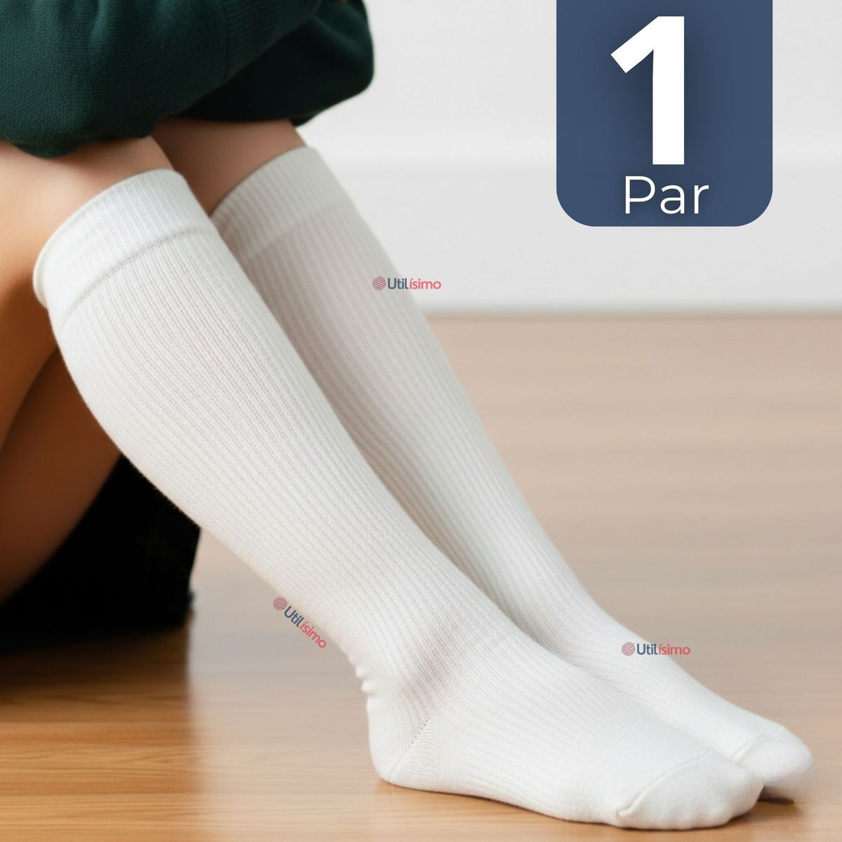 UTILISIMO - Calcetín Escolar Largo Acrílico Blanco Niñas Juvenil