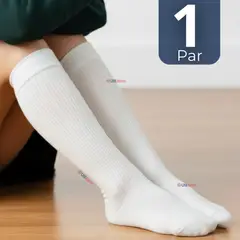UTILISIMO - Calcetín Escolar Largo Acrílico Blanco Niñas Juvenil