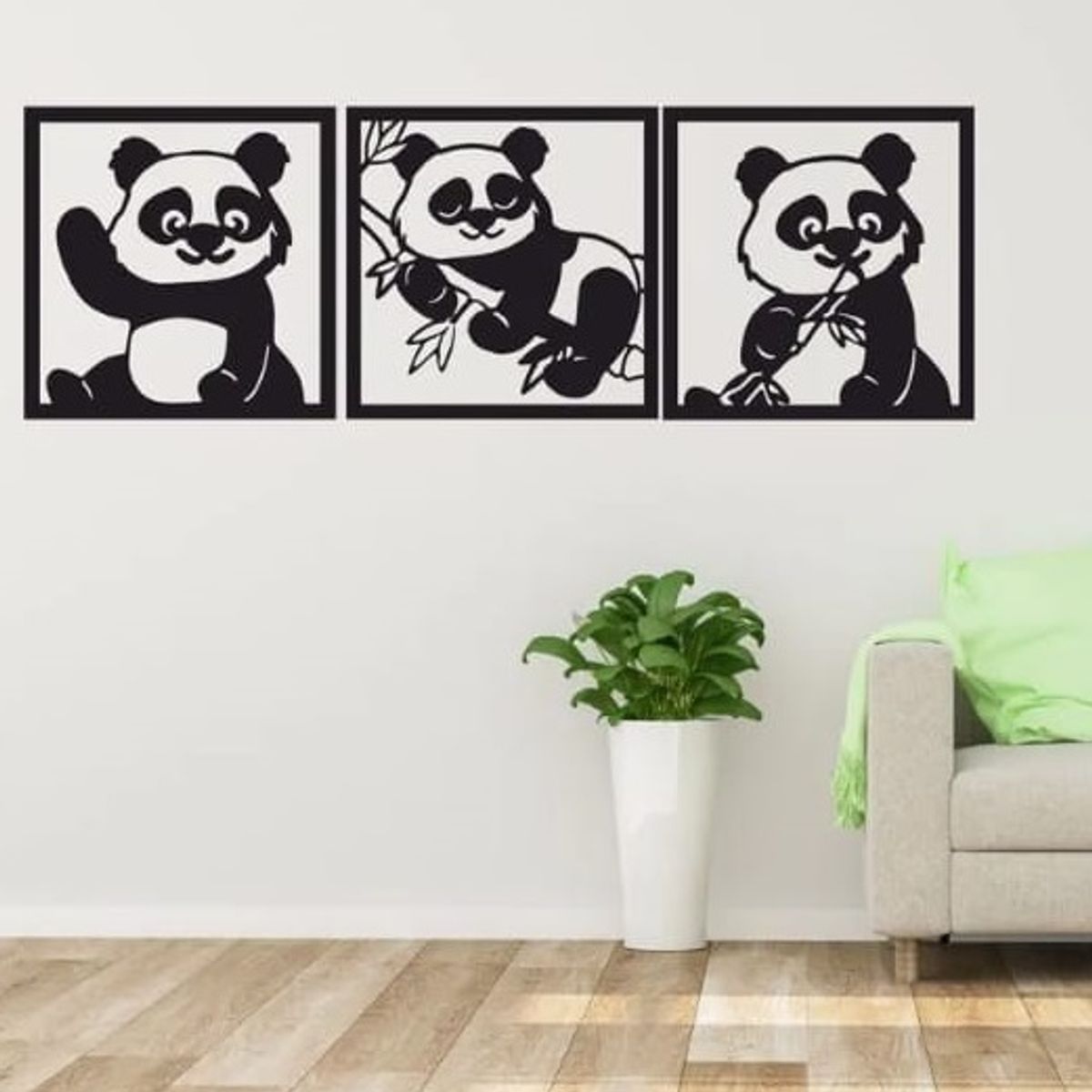 LOS REGALONES - Cuadro Decorativo Artesanal Ositos Panda en Madera Mdf