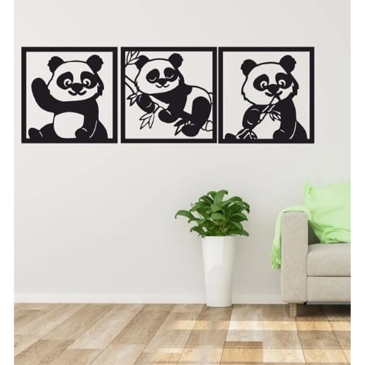 LOS REGALONES - Cuadro Decorativo Artesanal Ositos Panda en Madera Mdf