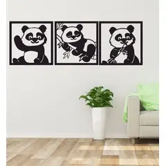 LOS REGALONES - Cuadro Decorativo Artesanal Ositos Panda en Madera Mdf