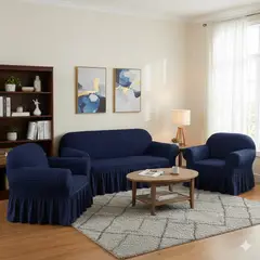 DIANA - FUNDA SILLON 3+1+1 TURCO UNICOLOR AZUL SET DE 3 FUNDAS DISEÑO ELEGANTE