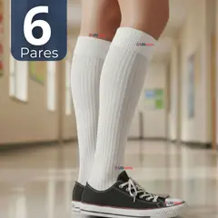UTILISIMO - Pack 6 Calcetínes Escolares Largo Acrílico Blanco Niñas Juvenil