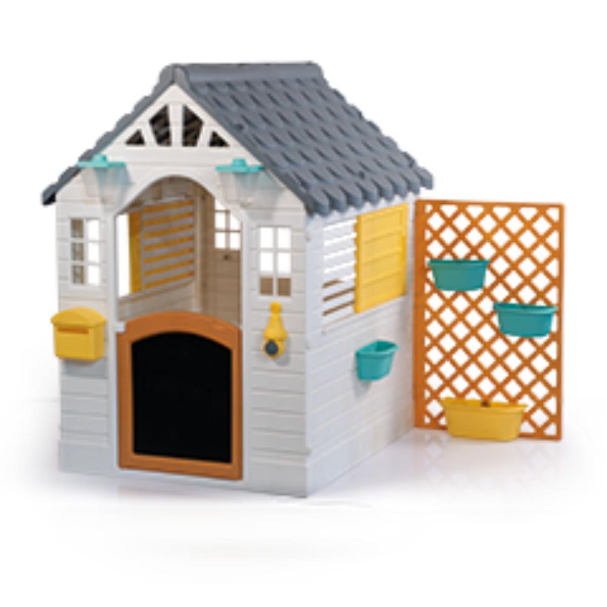 DOLU - Casa de juego blanca gris con valla 127 x140x107.5cm Dolu