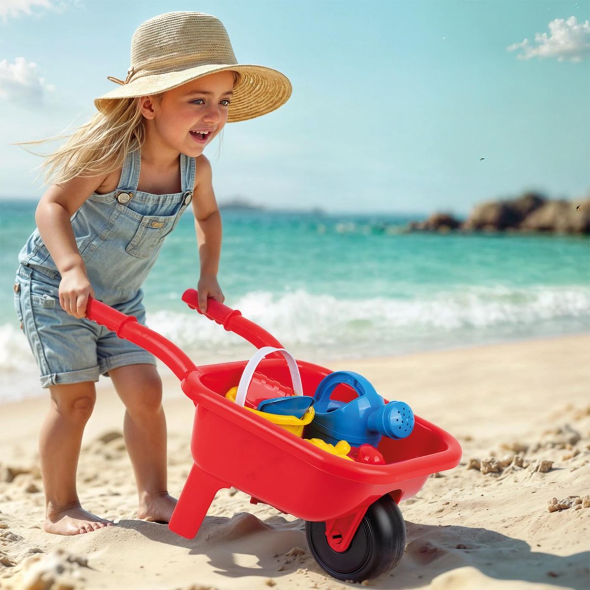 DOLU - Set Baldes Playa para Niños Carretilla + 5 accesorios Dolu