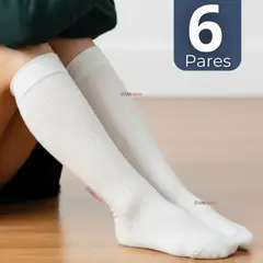 UTILISIMO - Pack 6 Calcetínes Escolares Largo Acrílico Blanco Niñas Juvenil