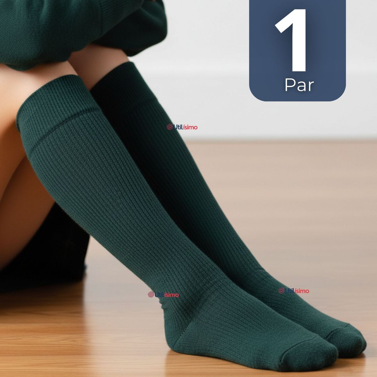 UTILISIMO - Calcetín Escolar Largo Acrílico Verde Niñas Juvenil