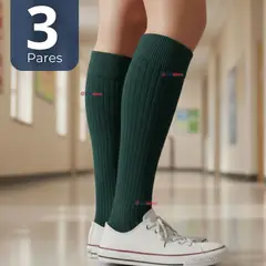 UTILISIMO - Pack 3 Calcetínes Escolares Largo Acrílico Verde Niñas Juvenil