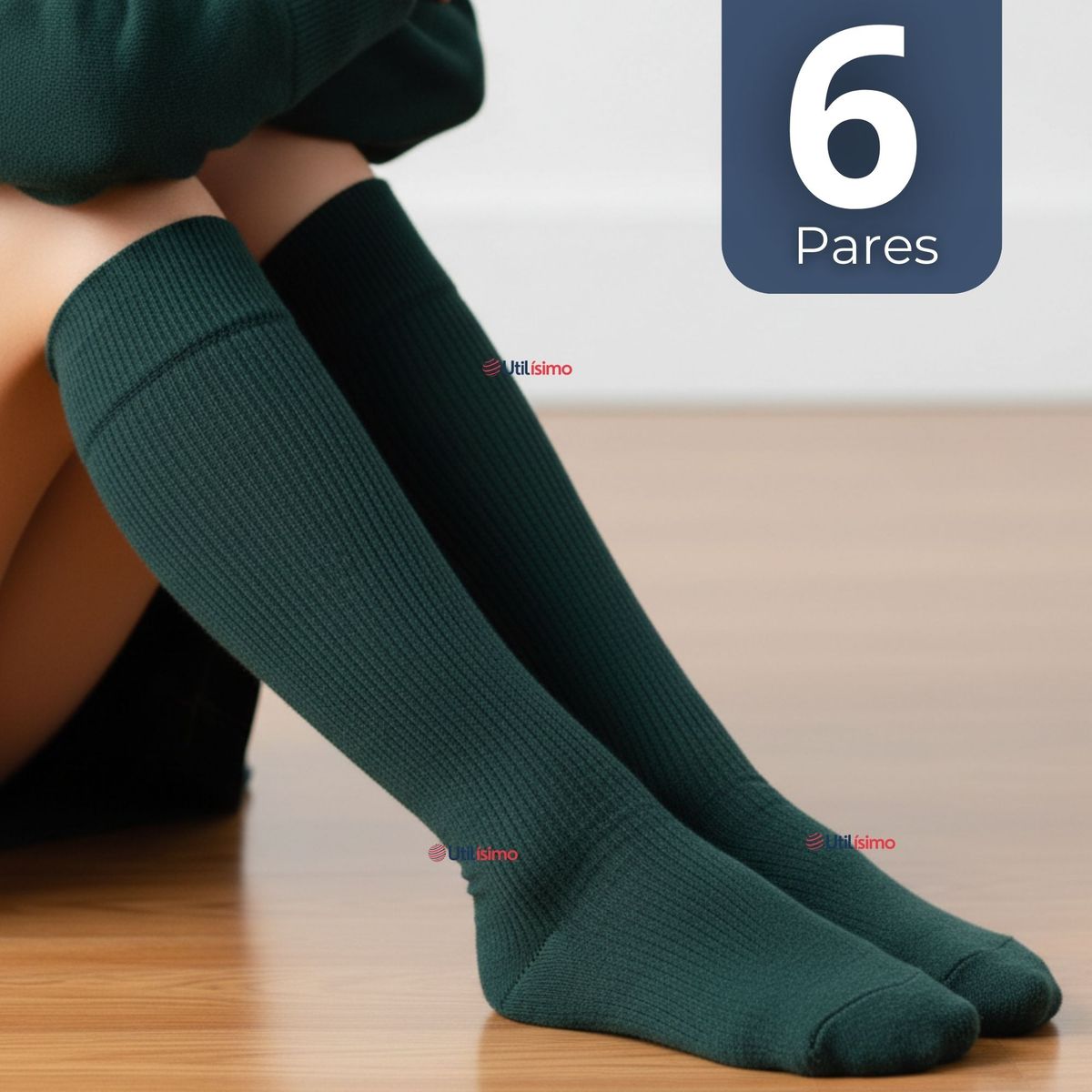 UTILISIMO - Pack 6 Calcetínes Escolares Largo Acrílico Verde Niñas Juvenil