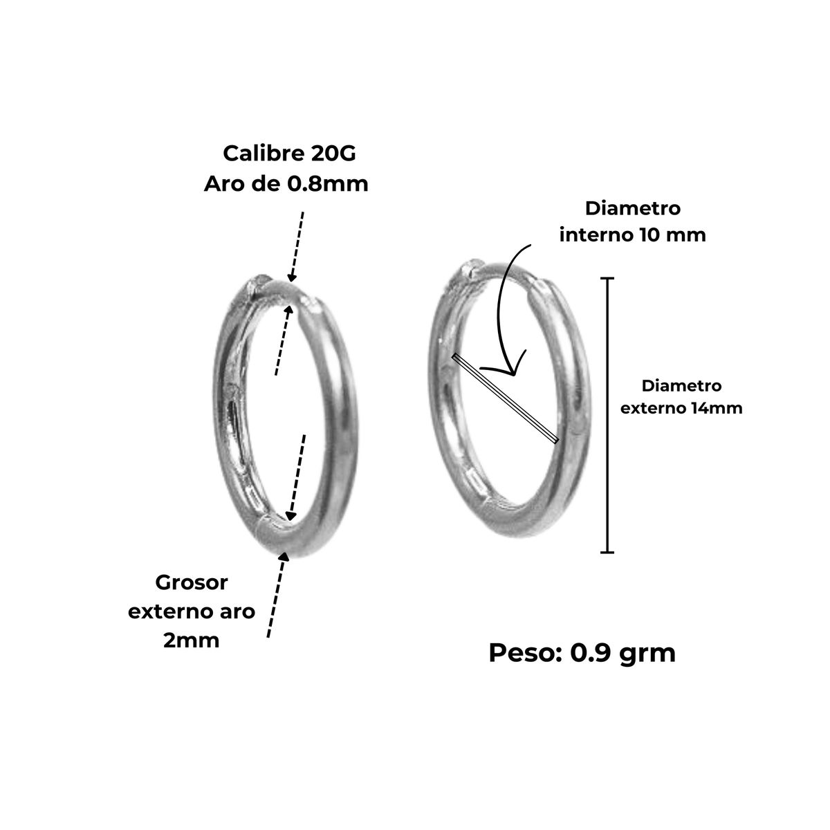 ELBAULDEJUMA - Argollas Lisas aura 10mm Titanio Astm F136 plateadas