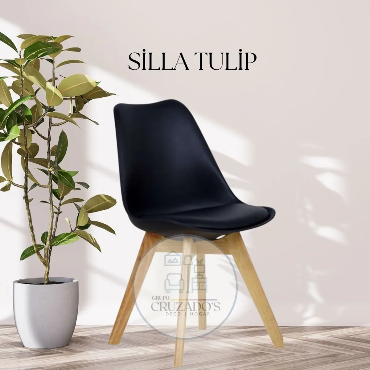 GENERICO - COMEDOR 120X80 DE VIDRIO + 6 SILLAS TULIP NEGRAS