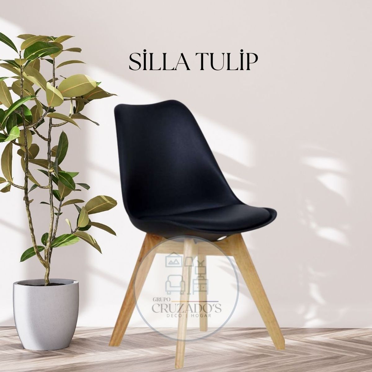 GENERICO - COMEDOR 120X80 DE VIDRIO + 6 SILLAS TULIP NEGRAS
