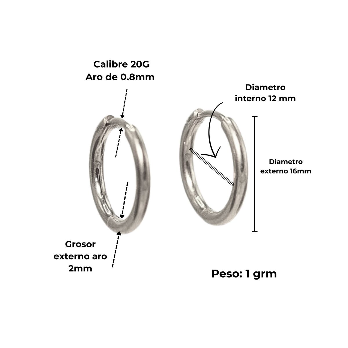 ELBAULDEJUMA - Argollas Lisas aura 12mm Titanio Astm F136 plateadas