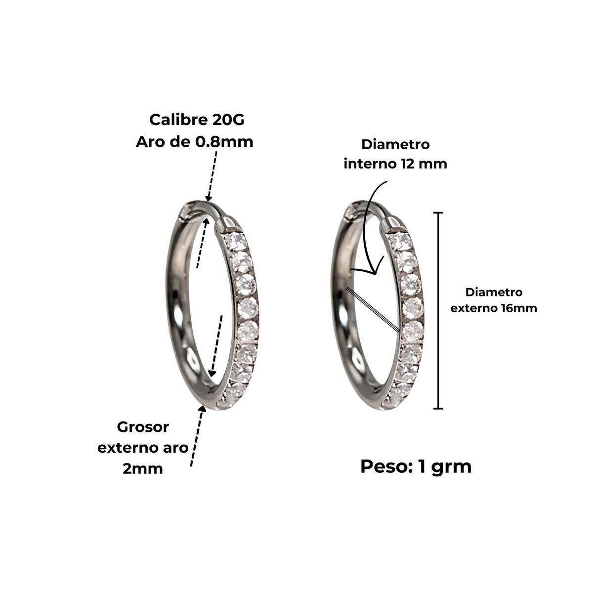 ELBAULDEJUMA - Argollas Aura Shine 12mm Titanio Astm F136 plateadas