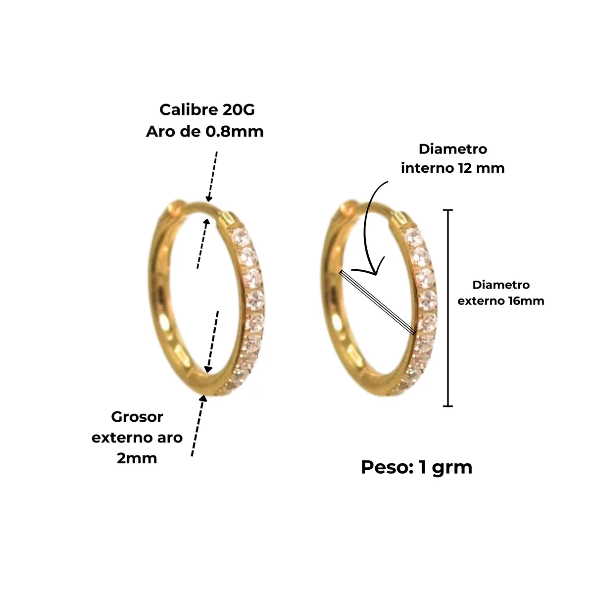 ELBAULDEJUMA - Argollas Aura Shine 12mm Titanio Astm F136 Chapado En Oro 18k