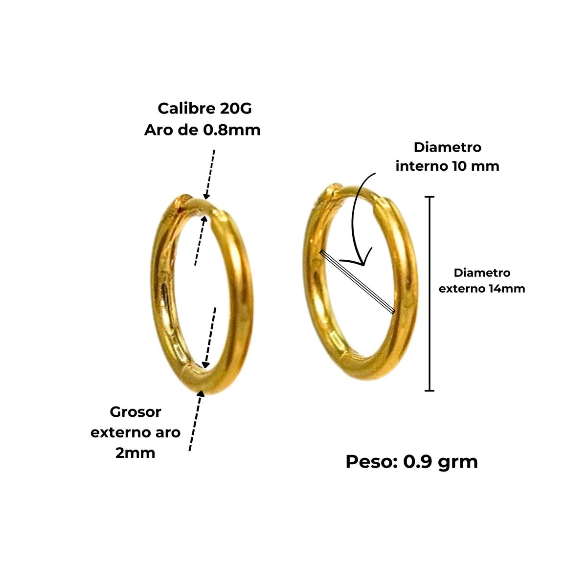 ELBAULDEJUMA - Argollas lisas Aura 10mm Titanio Astm F136 Chapado En Oro 18k