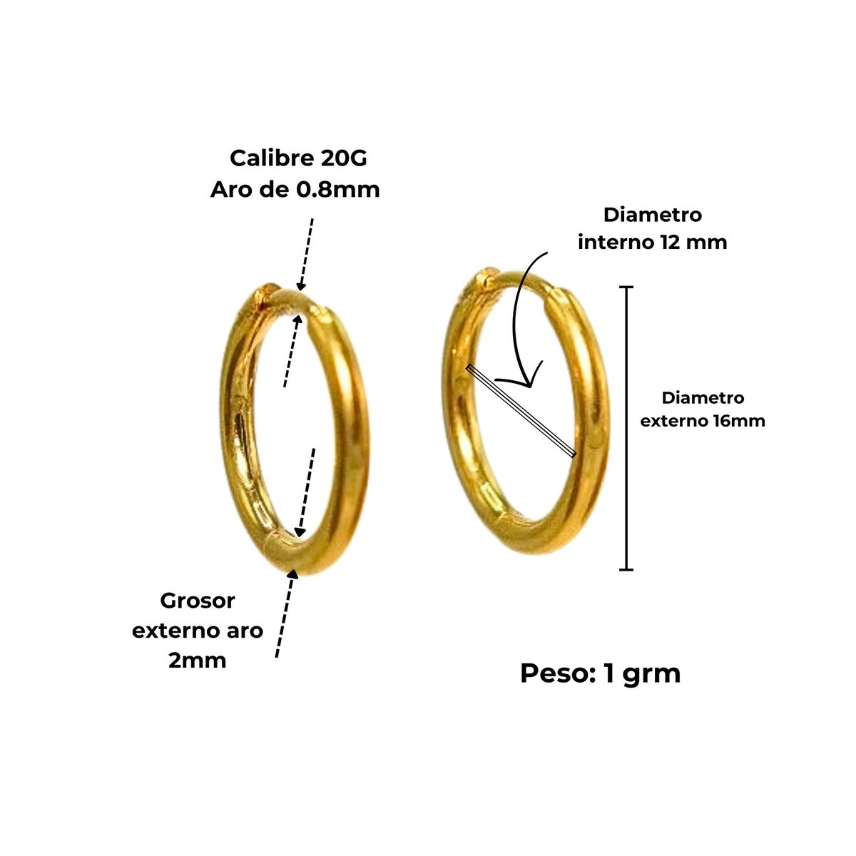 ELBAULDEJUMA - Argollas lisas Aura 12mm Titanio Astm F136 Chapado En Oro 18k