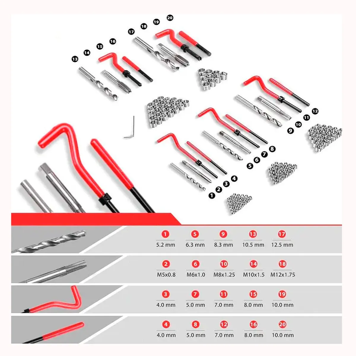 GENERICO - Kit 131 insertos helicoil reparacion hilos dañados