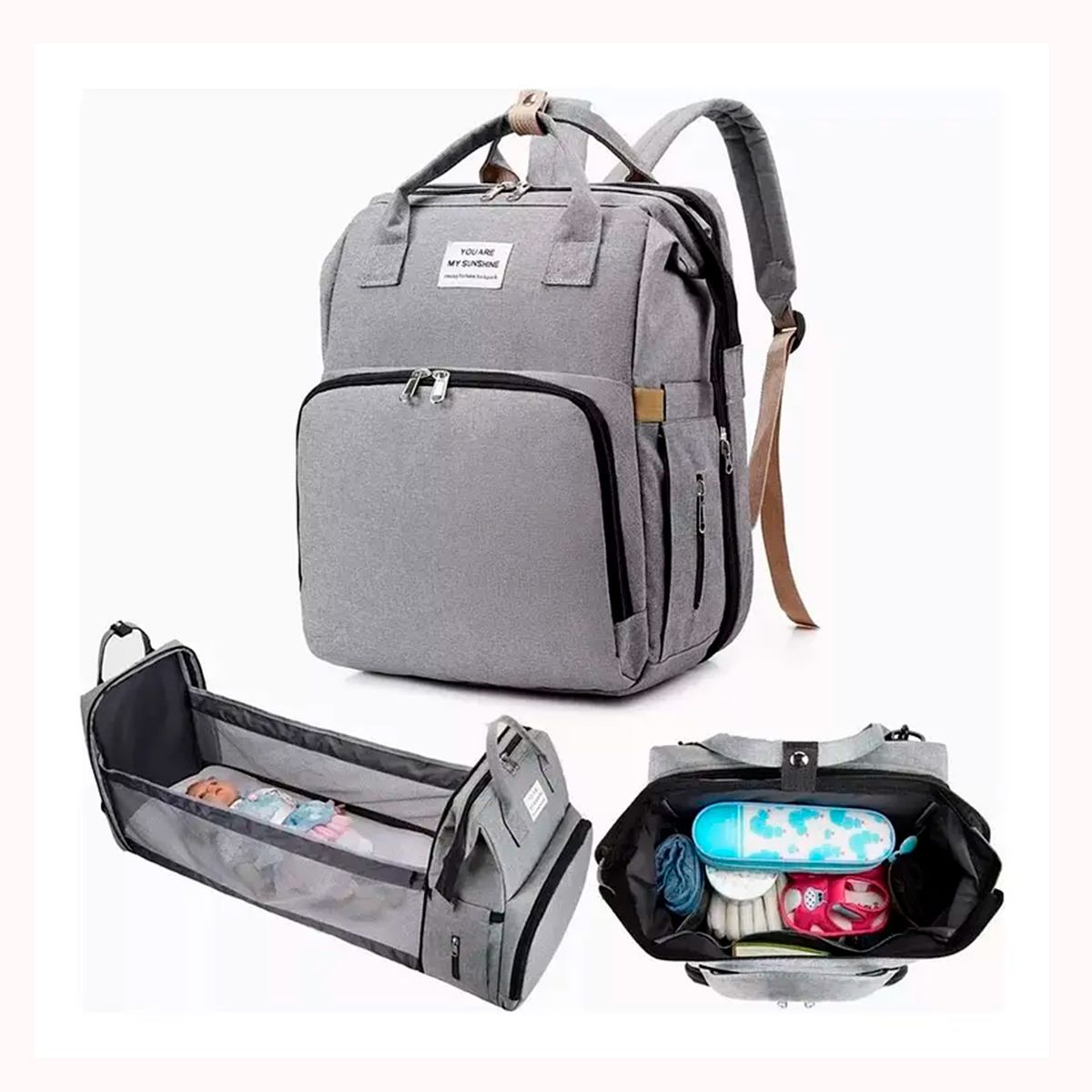 GENERICO - Bolsa mochila de pañales con cama de bebé plegable