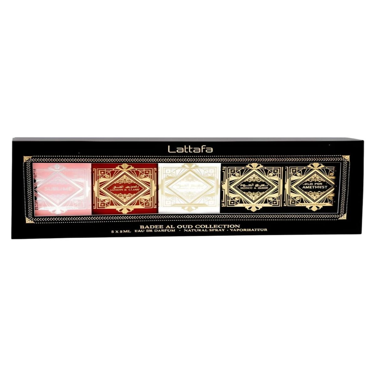 LATTAFA - LATTAFA BADEE AL OUD 5PZAS MINI ESTUCHE EDP 5ML x 5,  NOBAL BLUSH+SUBLIME+HONOR & GLORY+AMETHYST+OUD FOR GLORY