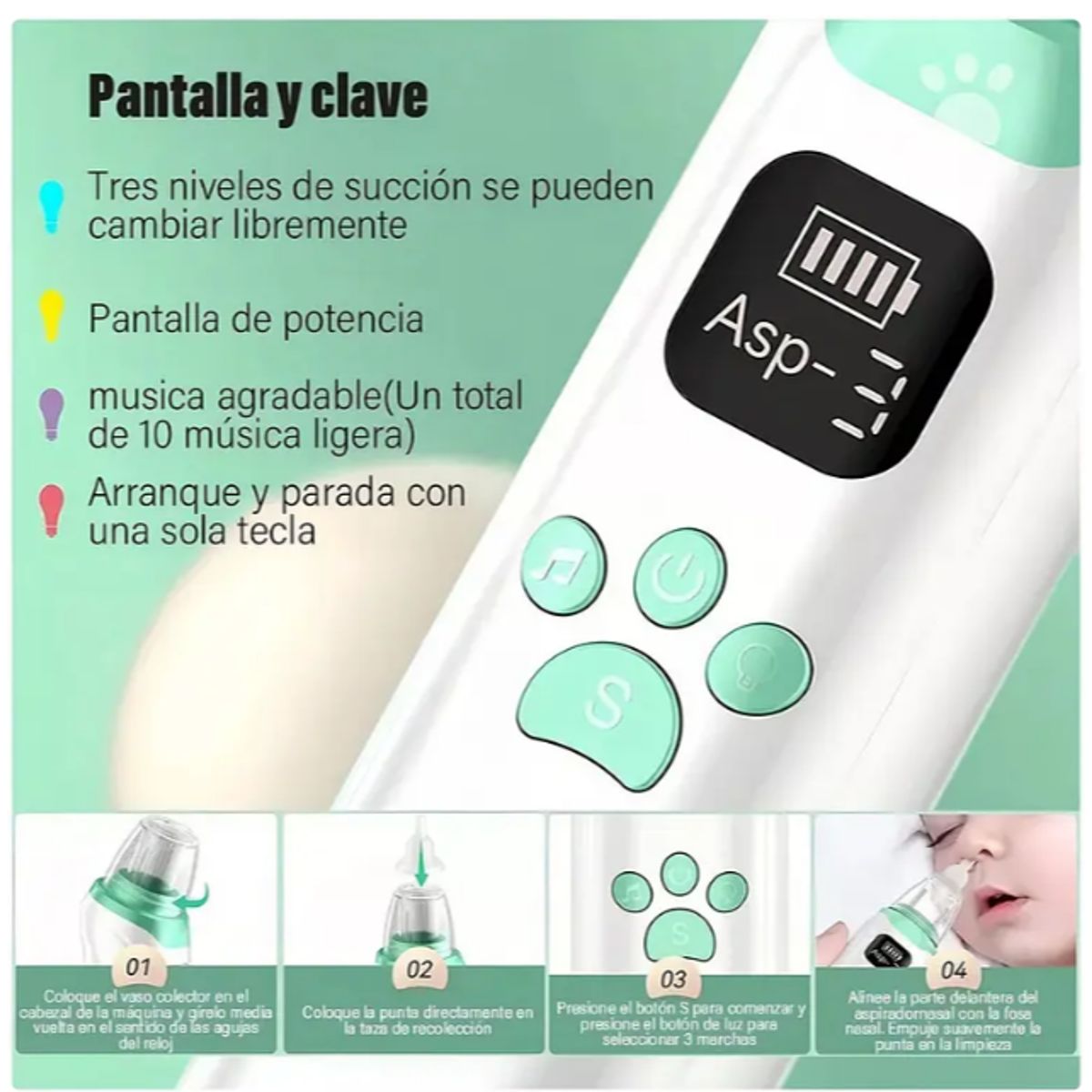 GENERICO - Aspirador Nasal Recargable para Bebé Saca Mocos