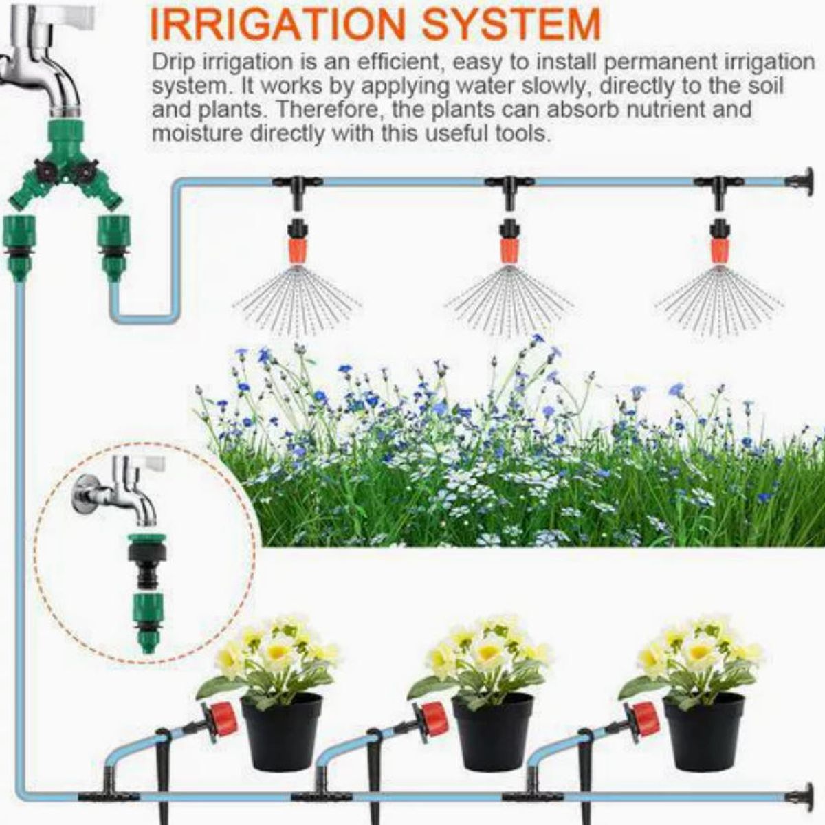 ATURE - Kit Completo De Riego Por Goteo Automático Y Ajustable 50m