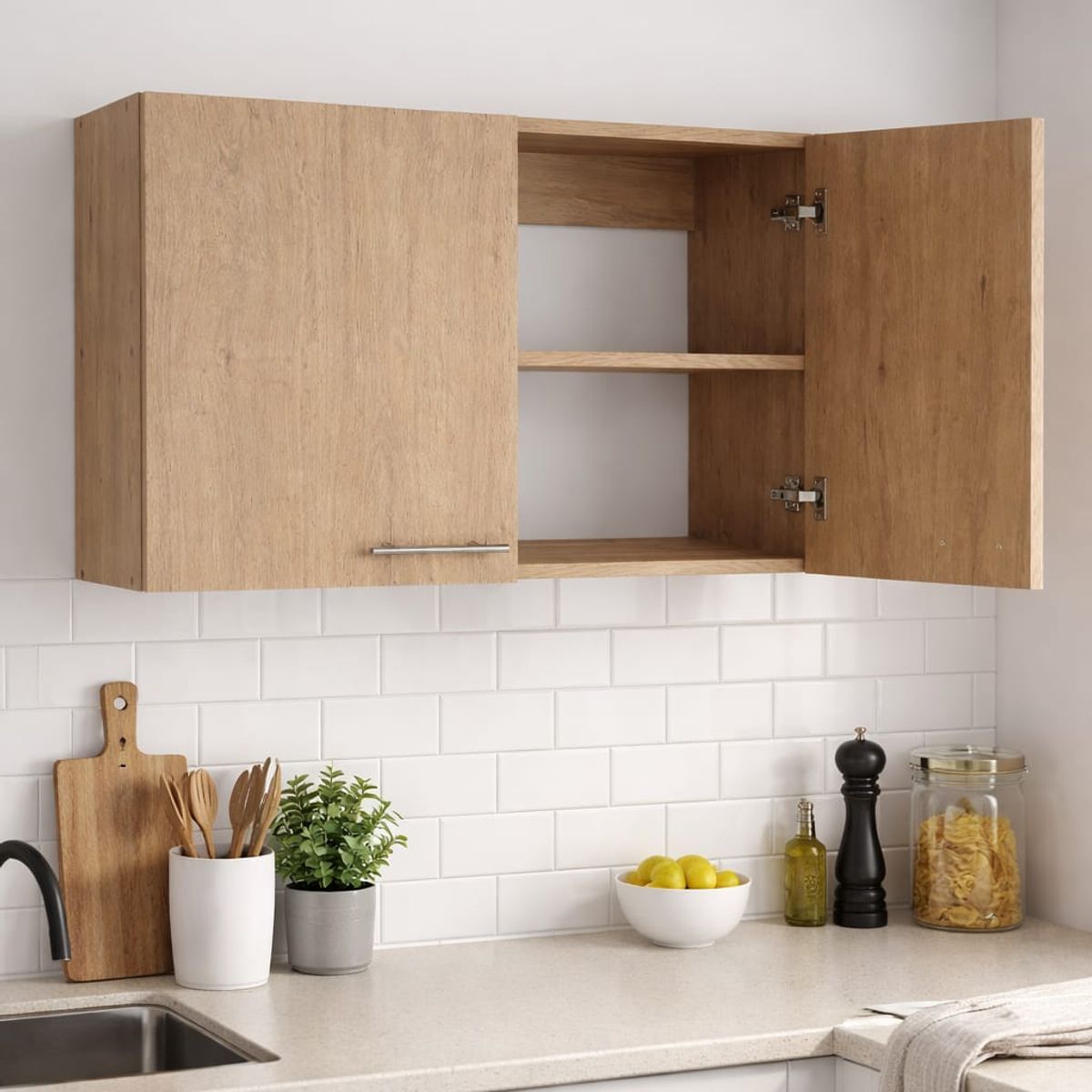 GENERICO - Mueble Aéreo Colgante Mural Cocina 80 Cm Color Madera Marrón