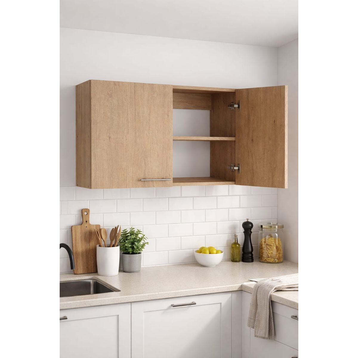 GENERICO - Mueble Aéreo Colgante Mural Cocina 80 Cm Color Madera Marrón