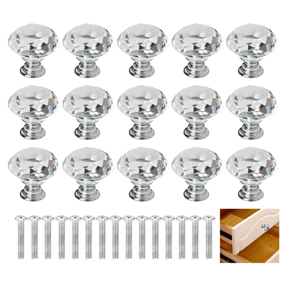 ATURE - Pack 15 De Tiradores Para Cajones Estilo Diamante 30mm