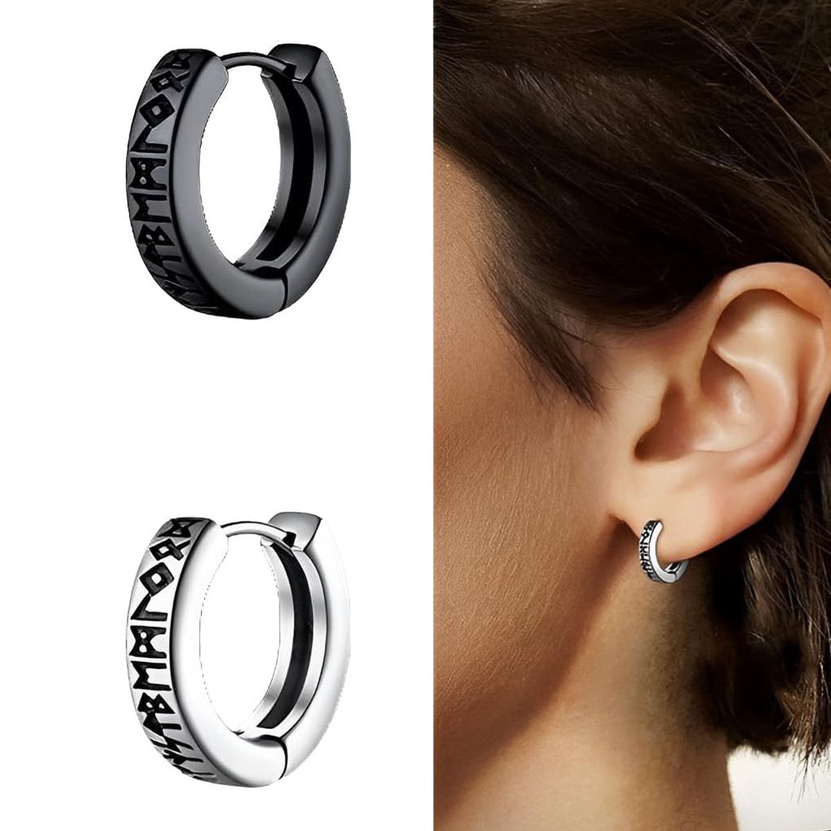EINICIO - Pares Aros Runas Vikingas Para Hombre Mujer Piercing Oreja