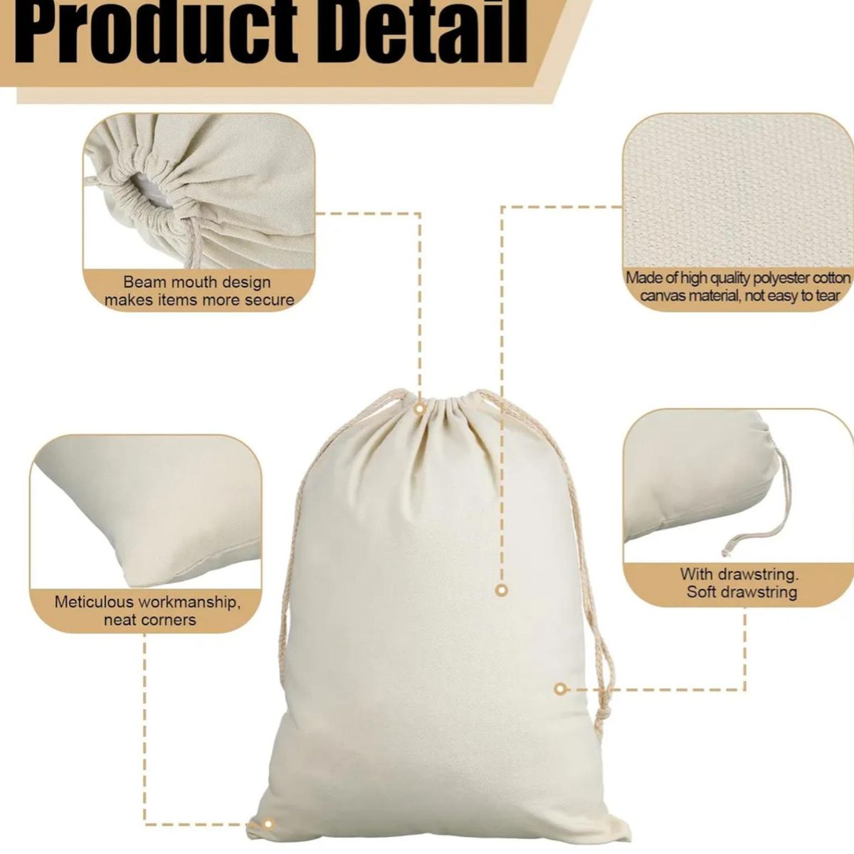 ATURE - 30u Bolsas De Tela Con Cierre De Cuerda 100% Algodón 15x20cm