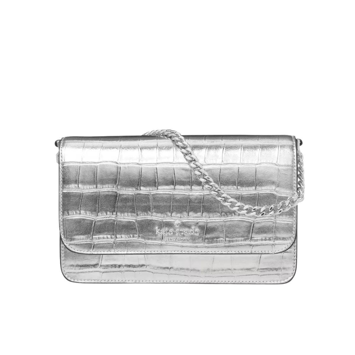 KATE SPADE - Cartera Kate Spade Madison Rectangular Pequeña Cuero Cocodrilo Plateado