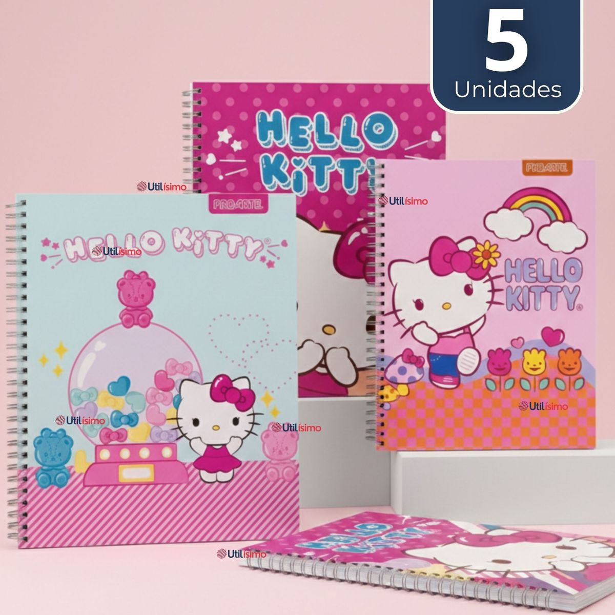 PROARTE - Pack 5 Cuadernos Universitarios Hello kitty 100 Hojas Proarte Diseño Surtido