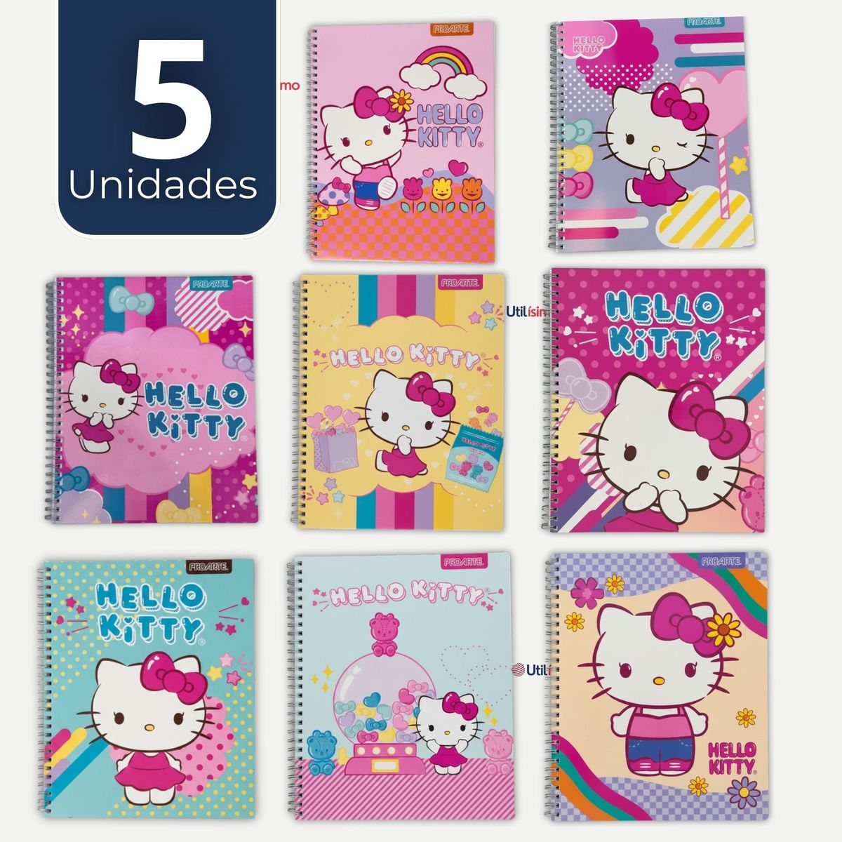 PROARTE - Pack 5 Cuadernos Universitarios Hello kitty 100 Hojas Proarte Diseño Surtido