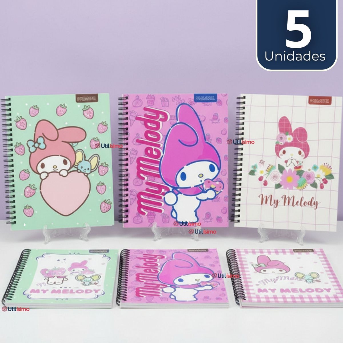 PROARTE - Pack 5 Cuadernos Universitarios My Melody 100 Hojas Proarte Diseños Surtidos