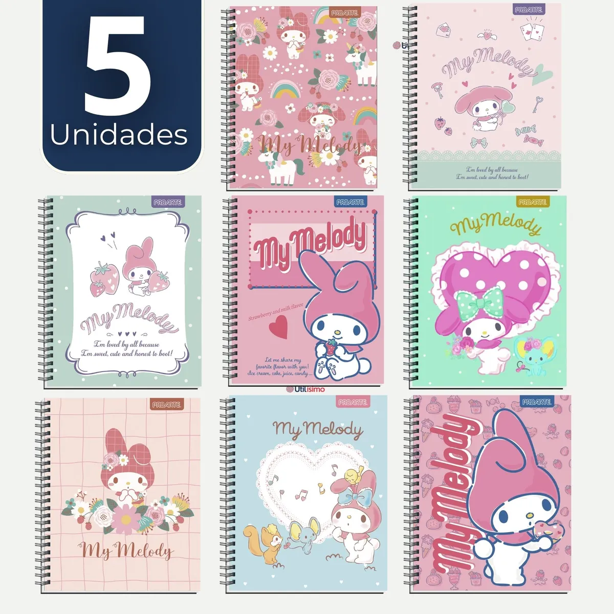 PROARTE - Pack 5 Cuadernos Universitarios My Melody 100 Hojas Proarte Diseños Surtidos