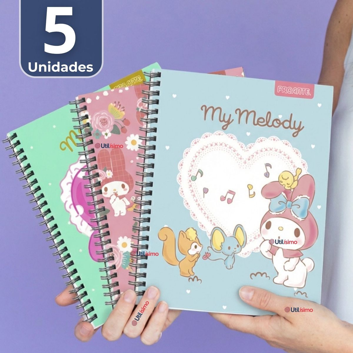 PROARTE - Pack 5 Cuadernos Universitarios My Melody 100 Hojas Proarte Diseños Surtidos
