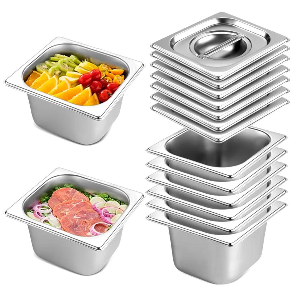 ATURE - Pack 12 De Bandeja Gastronomica Con Tapa Acero Inox Grueso