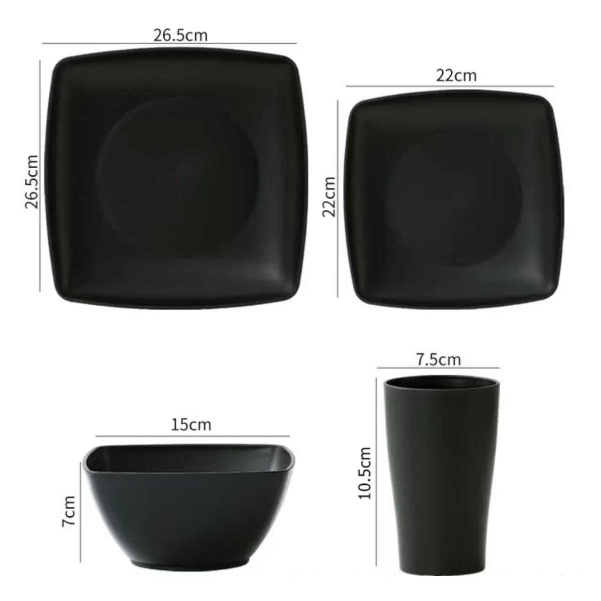 ATURE - 16pcs Juego De Vajilla De Paja De Trigo Plato Y Tazas Negro