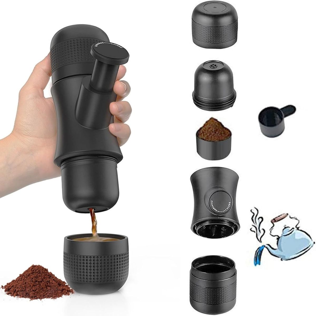 KUANGYE - Cafetera de ManoCafetera Espresso Portatil Manual Ideal para Camping Senderismo y Viajes