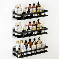 GENERICO - Set X3 Organizador Ducha Repisa Baño Adhesivo Negro