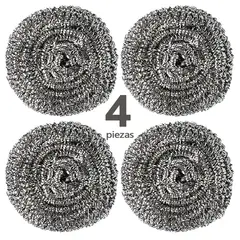 AILEDA - Set 4 Fibra Metalica Espiral Mini Para Trastes Cocina Gris