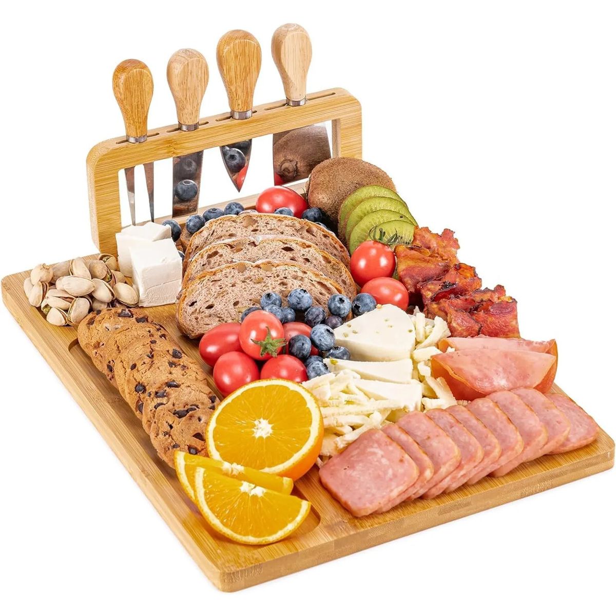 EVERSO - Tabla Para Picar Queso De Madera Bambú + 4 Utensilios